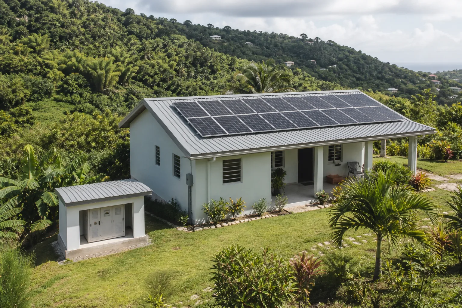 Maison antillaise équipée de panneaux solaires photovoltaïques